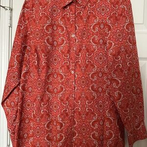 Land’s End 18W No Iron 100% Supima Cotton Paisley Long Slv Button Down Top